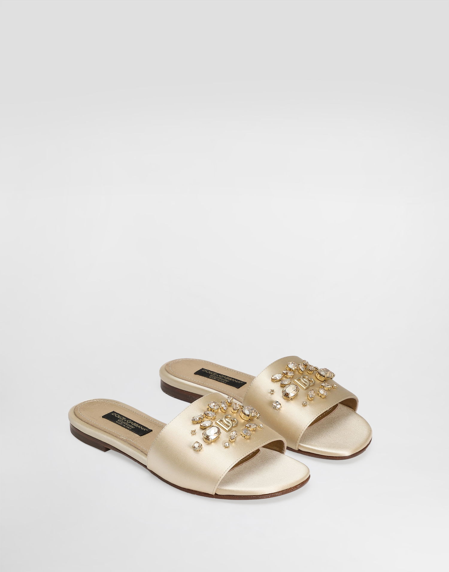 Tilbehør Dolce & Gabbana Dolce & Gabbana Flat Satin Sliders with Crystals Beige | D11325AY69687610, 1