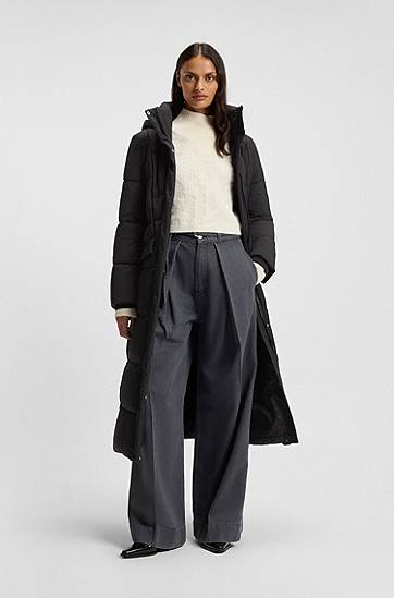 Frakker BOSS Long-length padded coat with metallic belt detail Sort | 50546844, 1