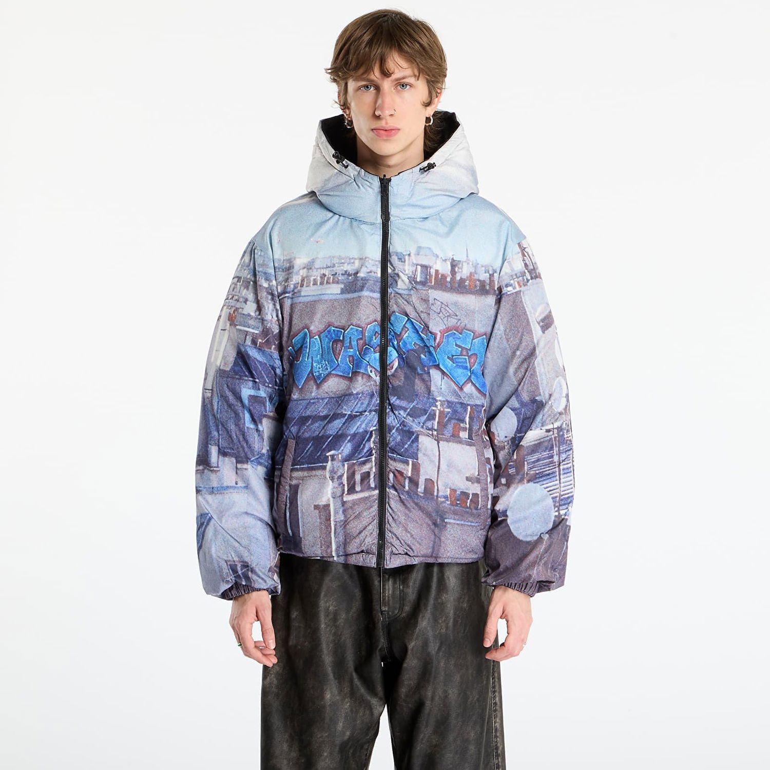 Puffer jakke Wasted Paris Elevation Puffer Cityscape Graffiti Print L Flerfarvet | WP_000318, 0