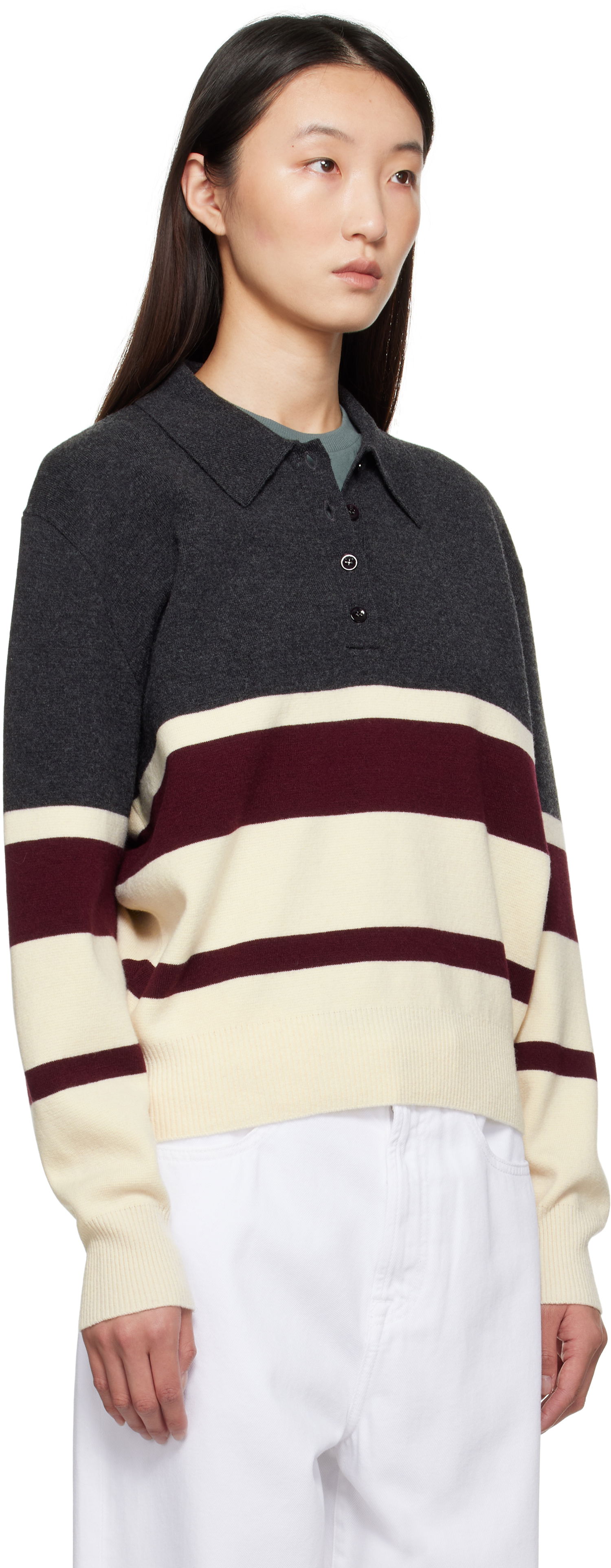 Sweater Róhe Róhe Compact Knitted Striped Polo Grå | 416-23-233, 1