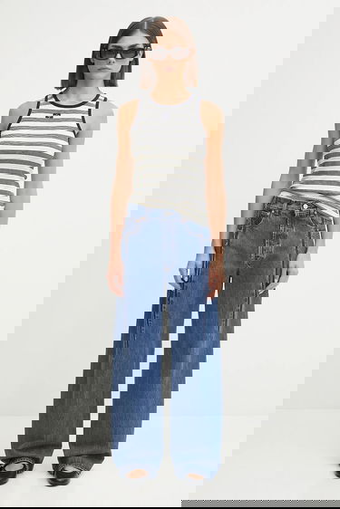 Tanktop GANNI GANNI Women's Striped Soft Cotton Rib Tank Top Hvid | T4144, 4