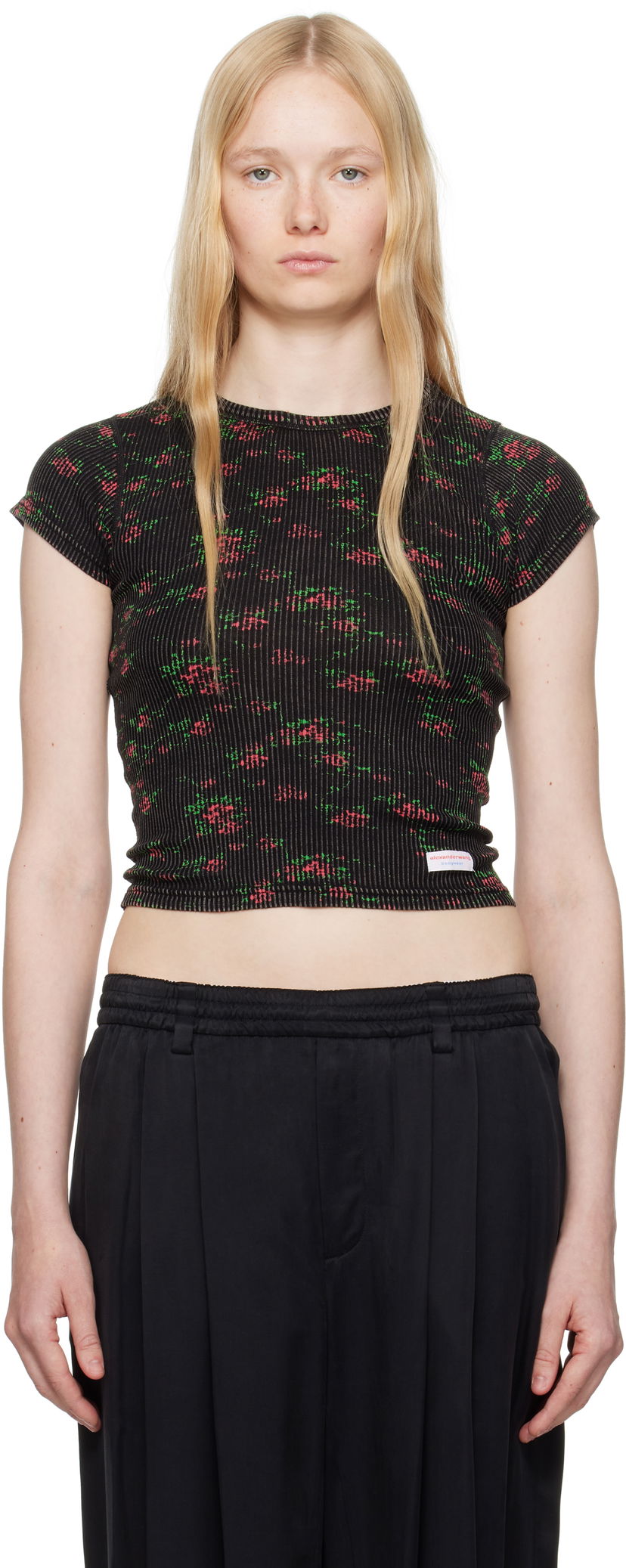 T-shirt Alexander Wang Alexander Wang Floral-Print Scoop Neck T-Shirt Sort | WL002P
