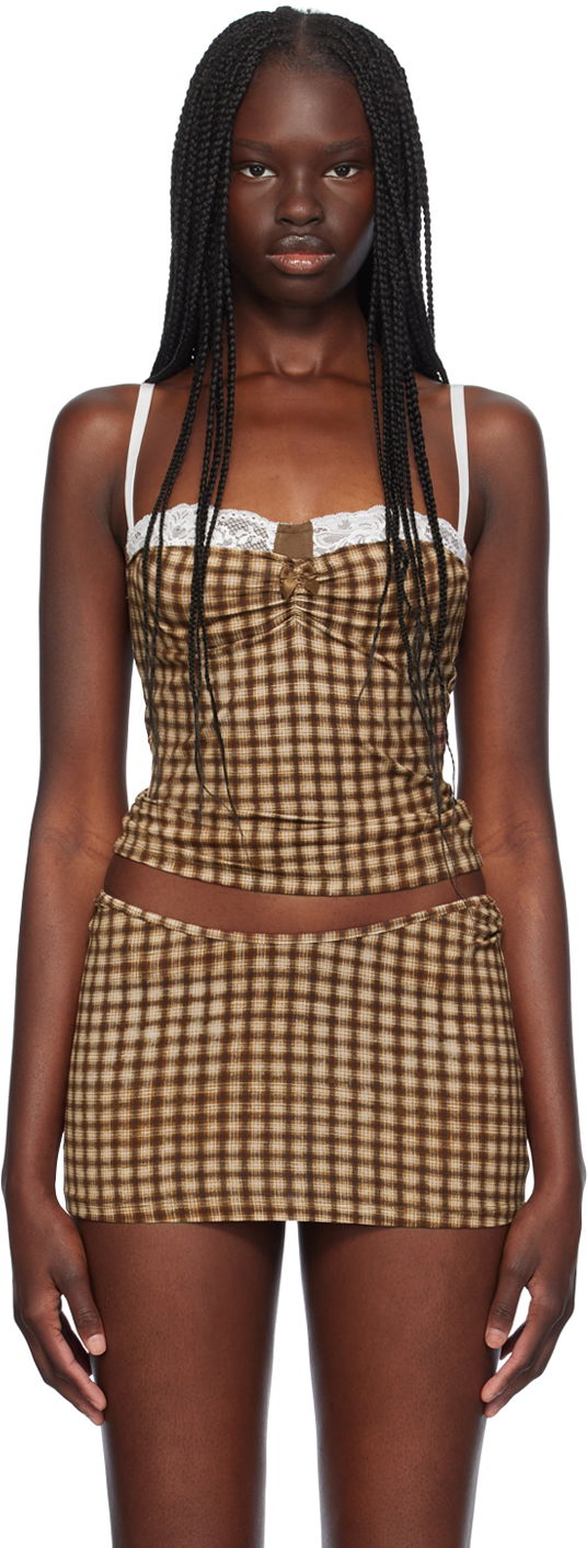 Tanktop Miaou Miaou Enzo Gingham Tank Top Brun | 7092TJBPLD, 0
