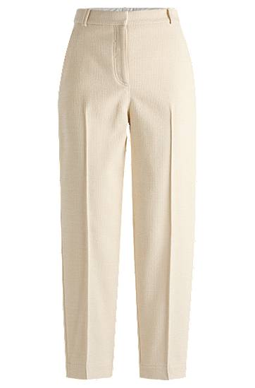Bukser BOSS Relaxed-Fit High-Waisted Velvet Corduroy Trousers Beige | 50528588