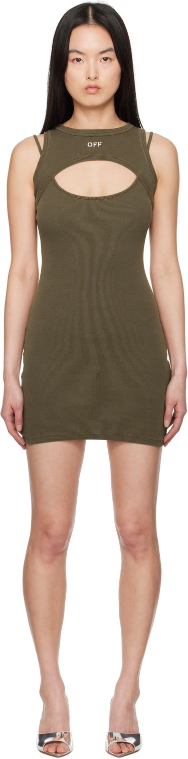Kjole Off-White Off-White Stamp Ribbed Cut-Out Minidress Grøn | OWDB496S25JER0025401, 0