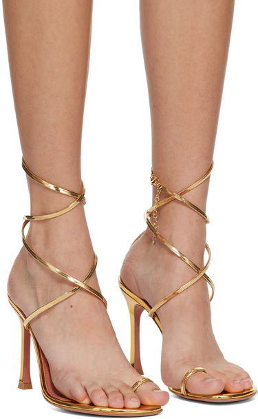 Tilbehør Amina Muaddi Amina Muaddi Henson Thong Lace Up Heeled Sandals Metalisk | HENSON THONG LACE UP SR MI, 3
