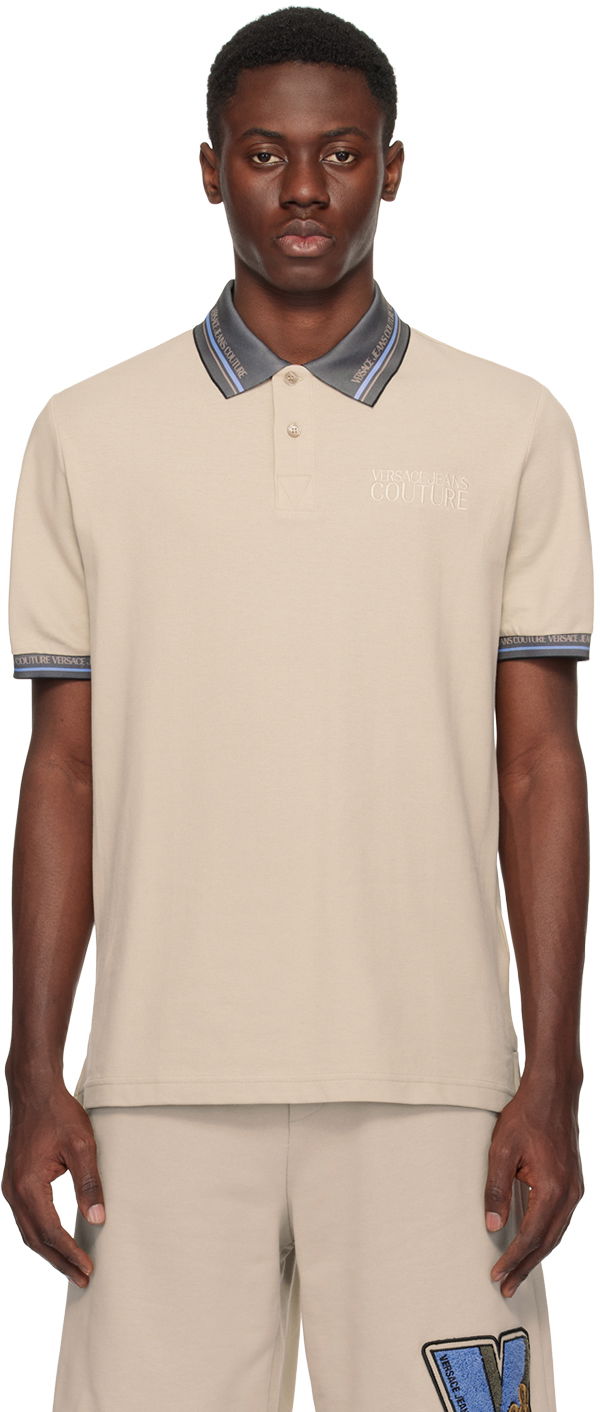 Polo skjorte Versace Jeans Couture Beige Printed Polo Beige | E76GAGT09_ECJ01T