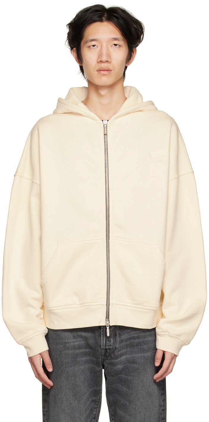 Sweatshirt Rhude Rhude Embroidered Zip-Up Hoodie Beige | RHFW22HO09012611