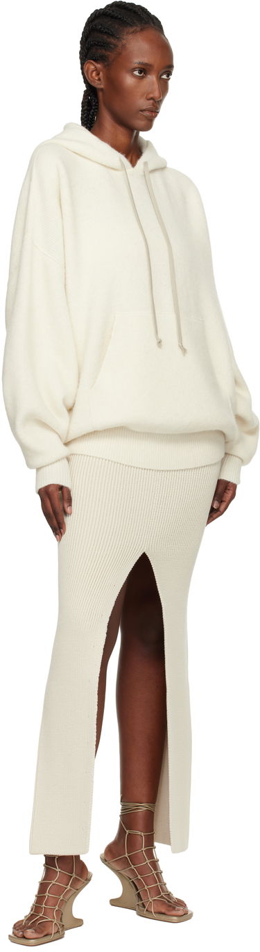 Nederdel Rick Owens Rick Owens Concordians Ribbed Knit Sliced Midi Skirt Hvid | RO02E4671 KWVH, 3