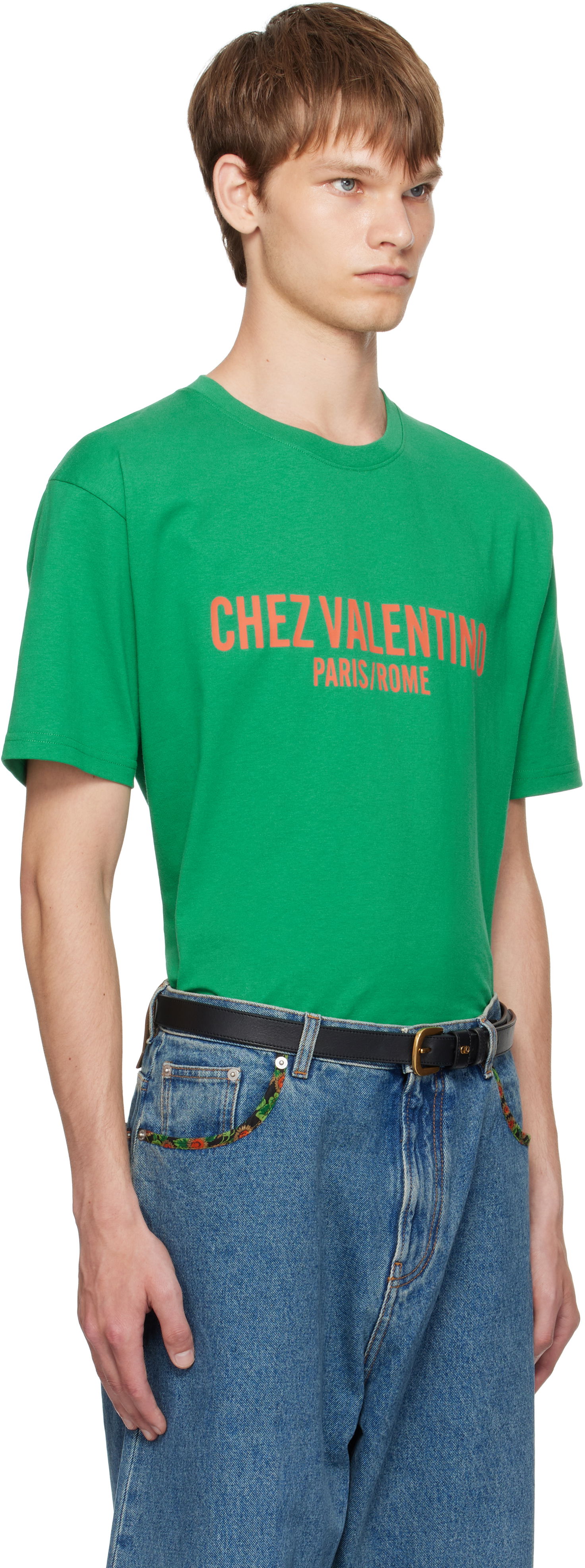 T-shirt Valentino Valentino 'Chez Valentino' Print T-Shirt Grøn | 7V3MG16PAPG, 1