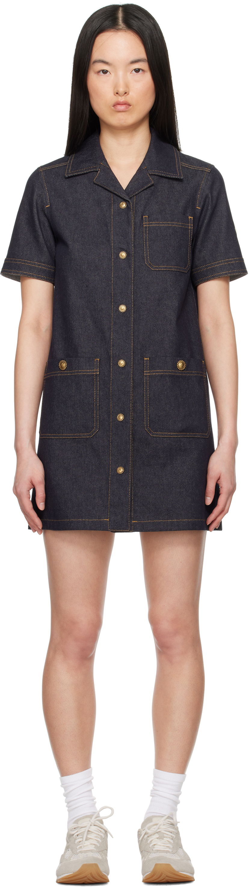 Kjole Moncler Moncler Denim Shirt Dress Blå | K10932G00007597BH
