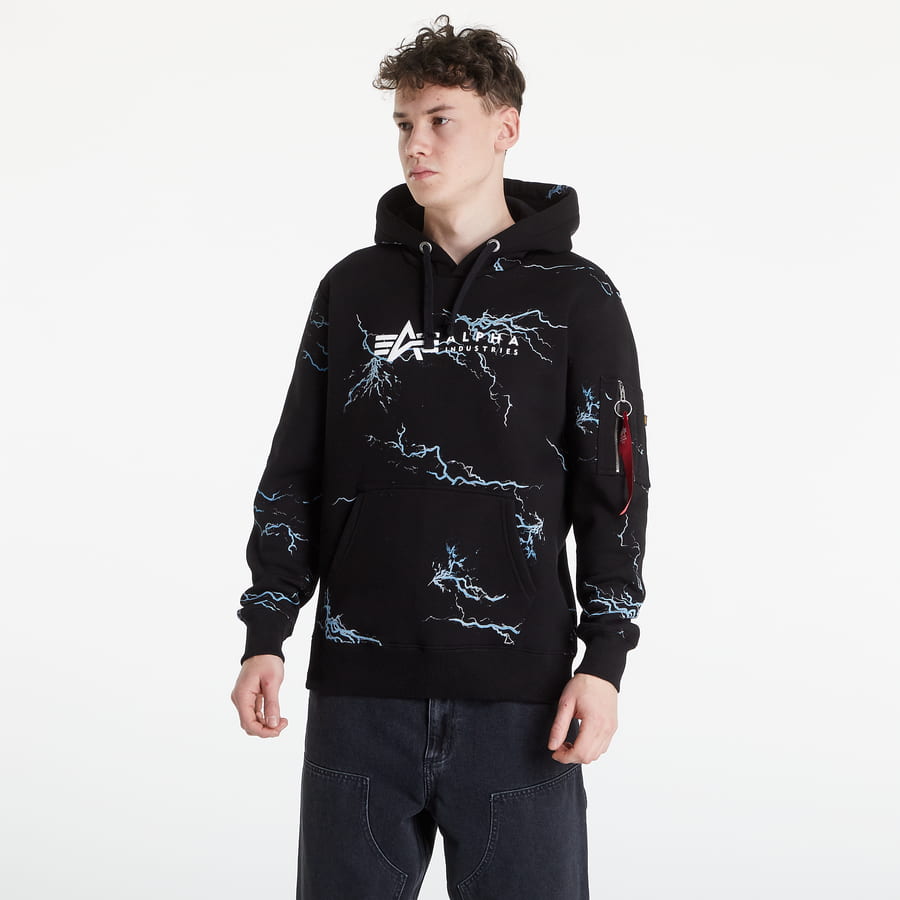 Sweatshirt Alpha Industries Lightning AOP Hoody Sort | 106330-95, 0
