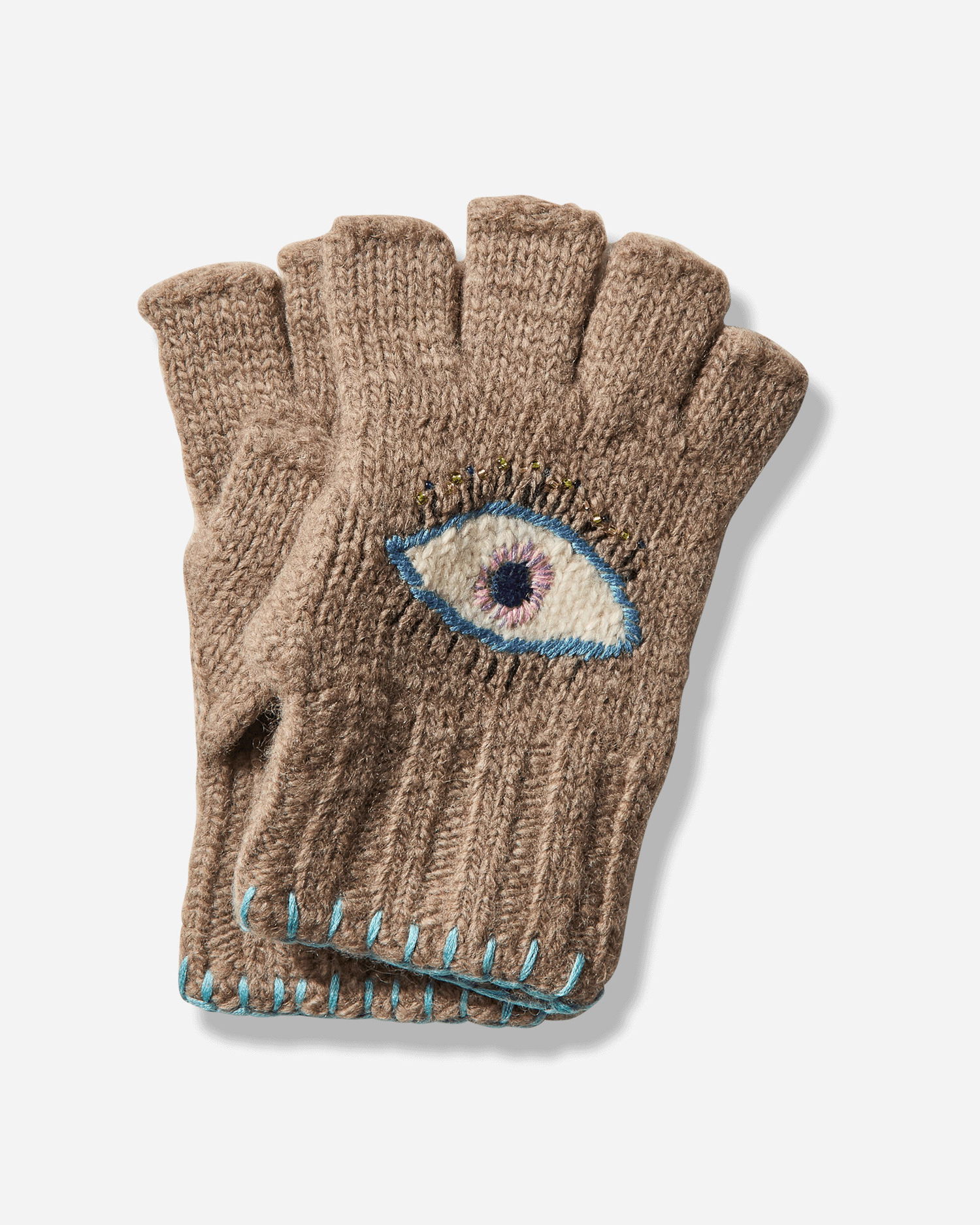 Handsker KAPITAL Wool Folktale Fingerless Gloves with Embroidered Eye Flerfarvet | K2411XG554 GRAYBEIGE, 0