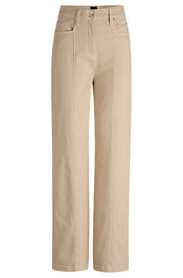 Bukser BOSS Wide-Leg Cotton-Blend Trousers with Stitching Beige | 50531036, 0