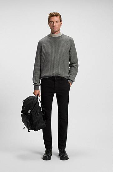 Sweater BOSS Relaxed-fit sweater with rib knit Grå | 50548674, 1