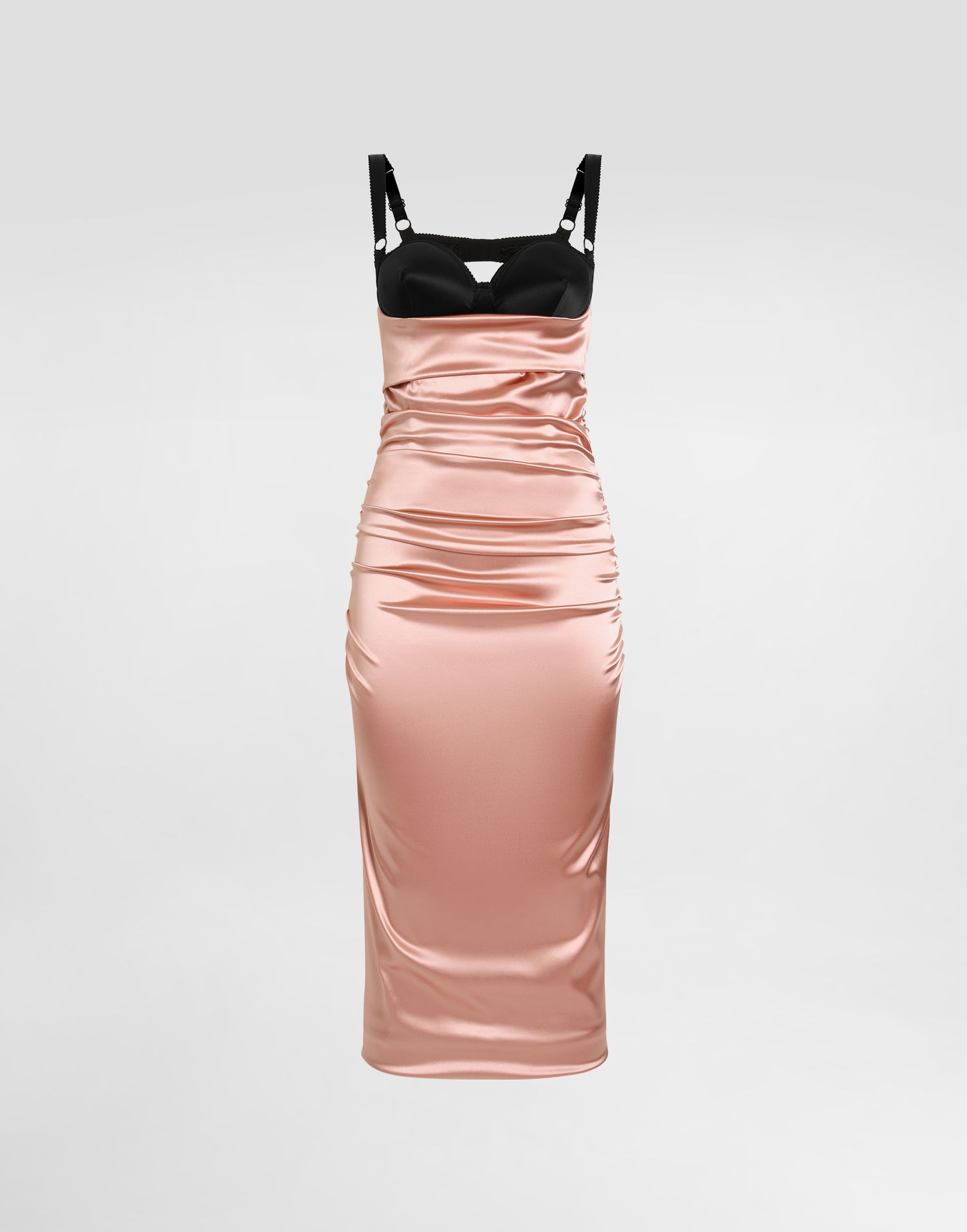Kjole Dolce & Gabbana Dolce & Gabbana Draped Satin Calf-Length Dress with Bra-Style Cups Lyserød | F6TUQTFURADM2037, 0