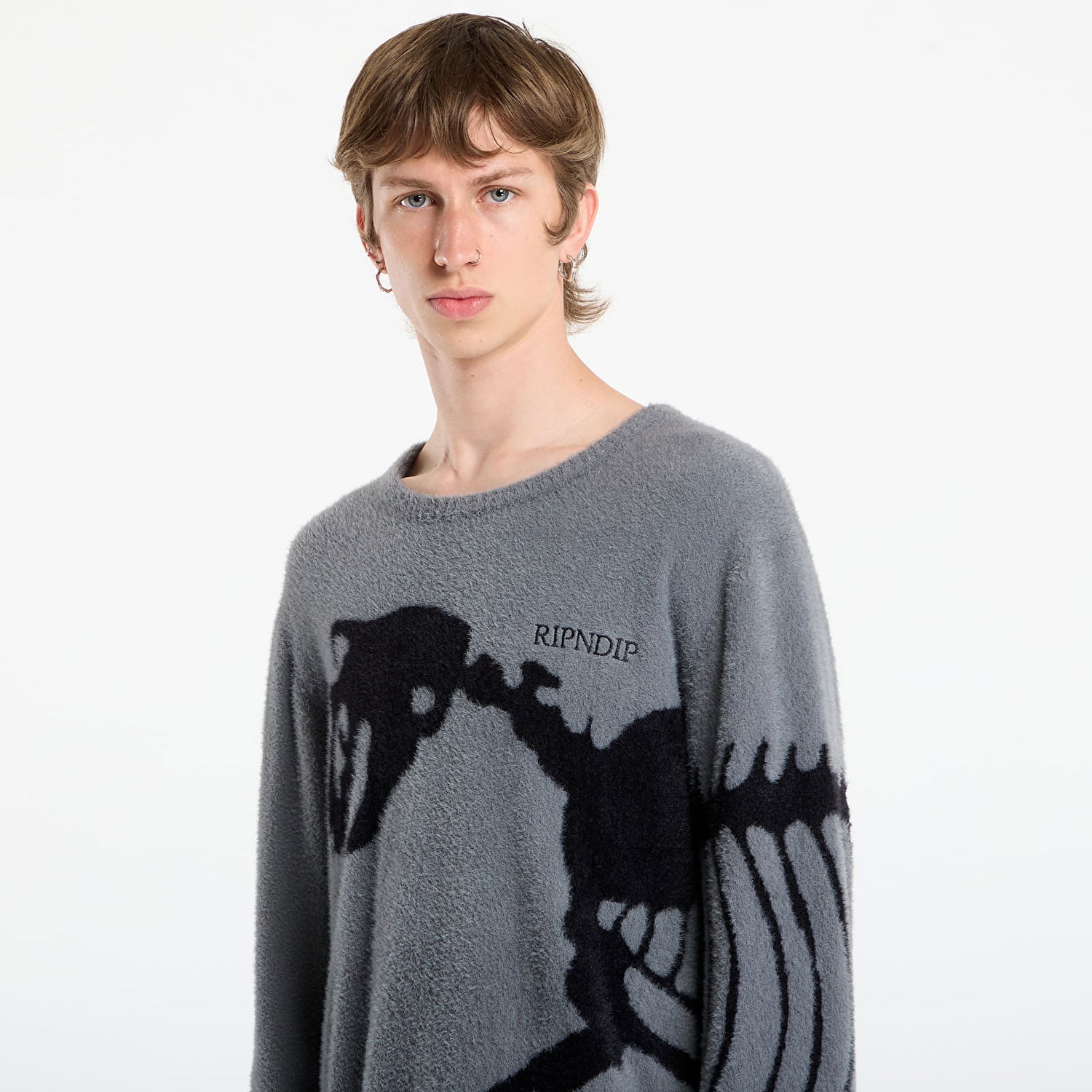 Sweater RIPNDIP RIPNDIP Fossil Mohair Knit Sweater Grå | RNDFALL25102, 1