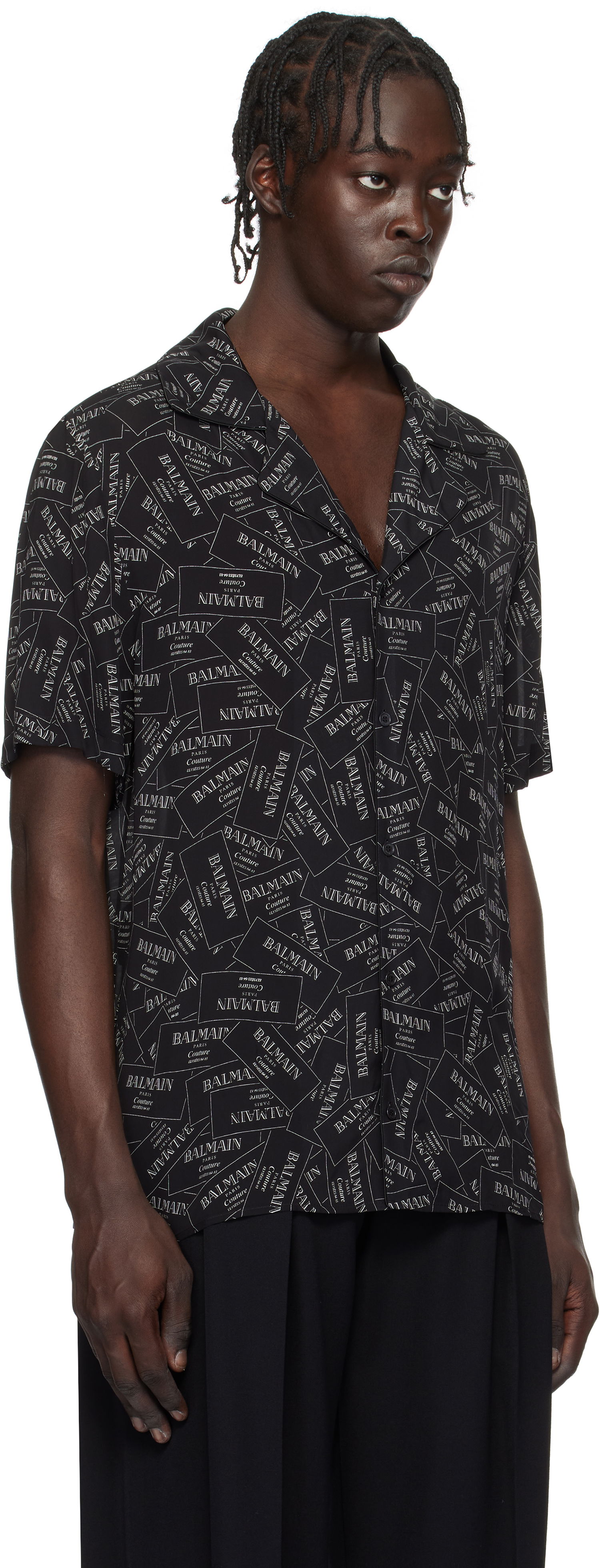 Skjorte Balmain All-Over Label Print Shirt Sort | EH1HN070VH56, 1