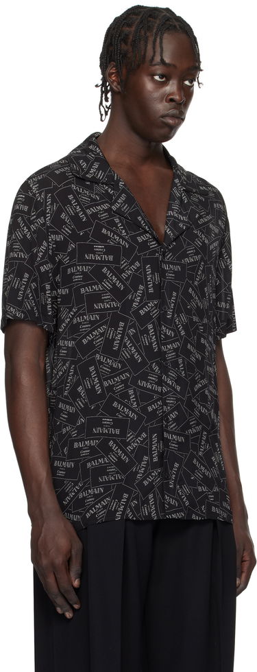 Skjorte Balmain All-Over Label Print Shirt Sort | EH1HN070VH56, 1
