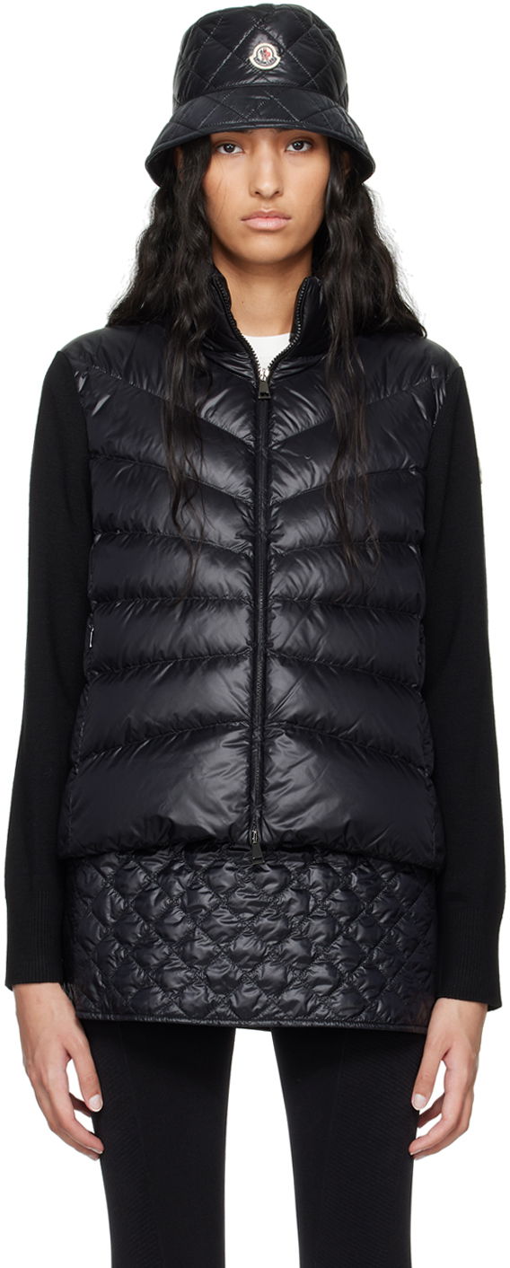 Sweater Moncler Black Padded Wool Down Cardigan Sort | J20939B00024M1131