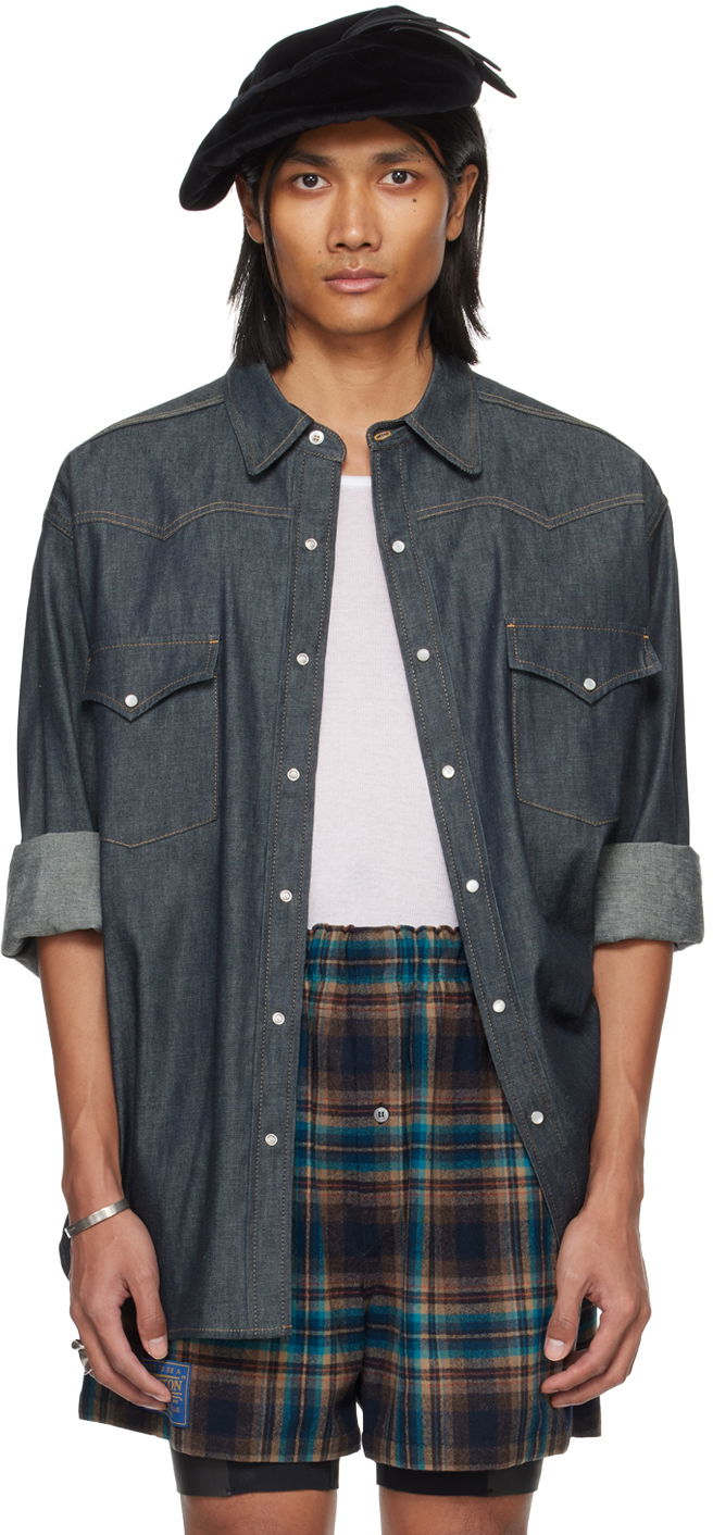 Skjorte Maison Margiela Press-Stud Denim Shirt Mørkeblå | S50DT0015 S30881