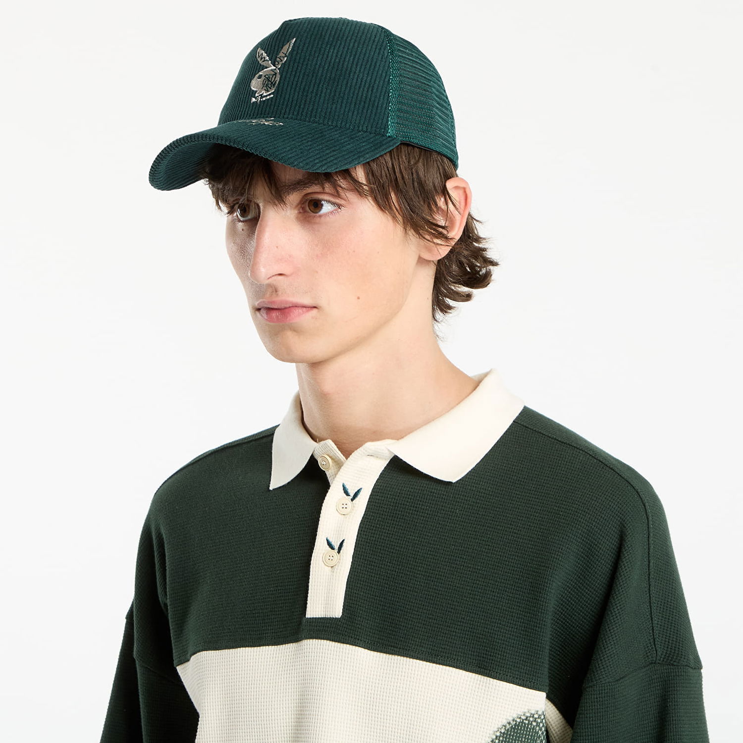 Kasket Footshop Playboy x FTSHP Corduroy Trucker Green Grøn | FTSHP_534, 1