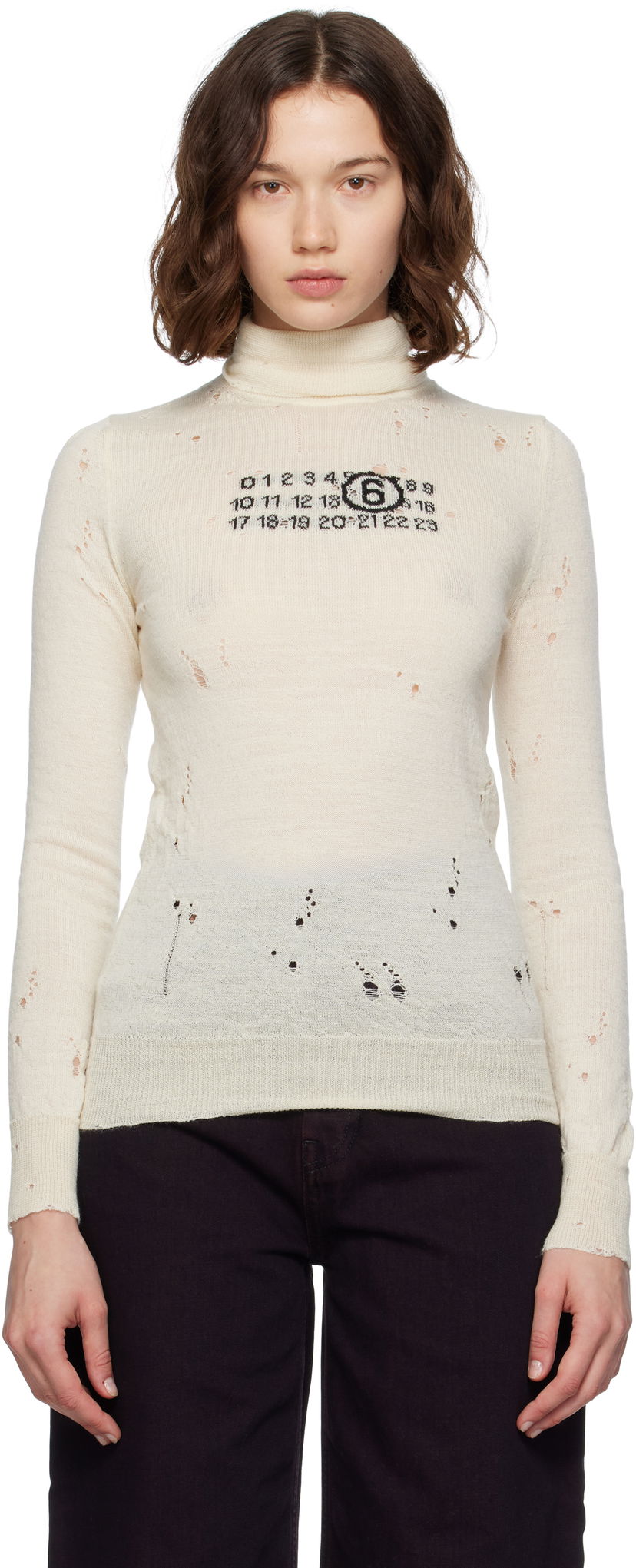 Sweater Maison Margiela MM6 Maison Margiela Distressed Wool Turtleneck Beige | S52HA0299 M13134