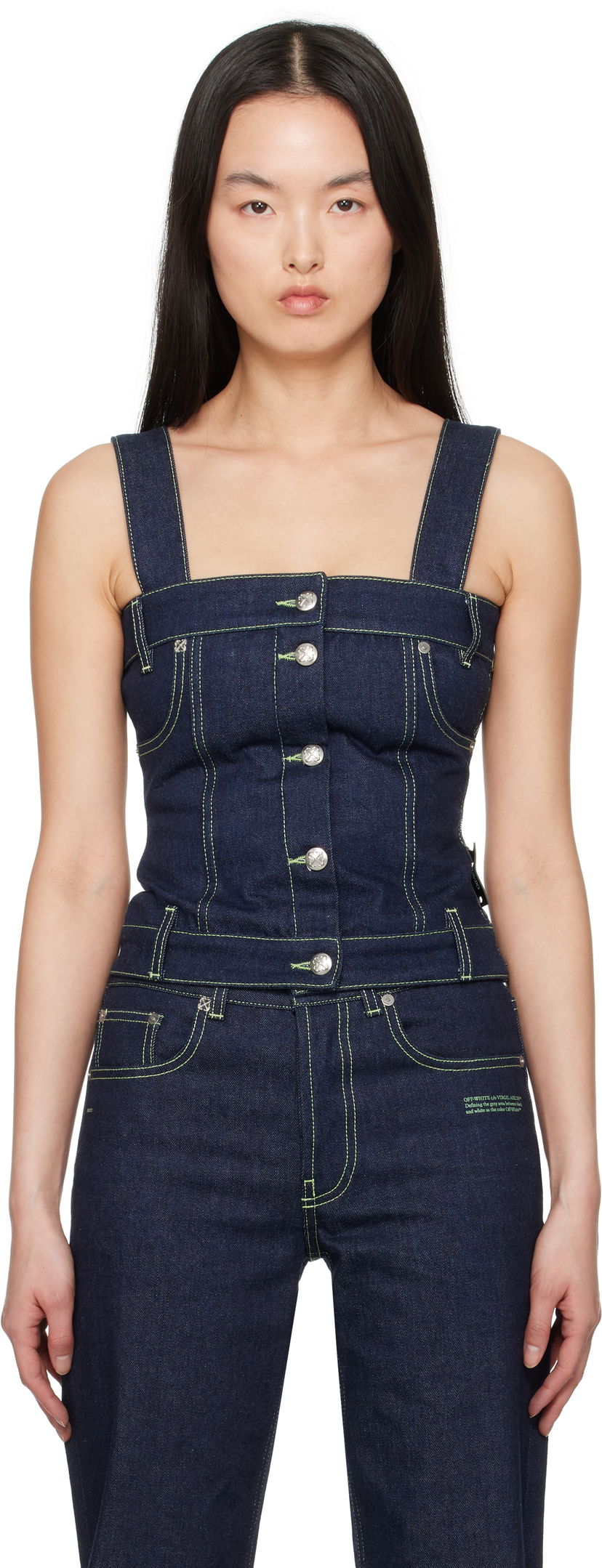 Tanktop Off-White Off-White Corset Denim Tank Top Blå | OWYP009S25DEN0014600