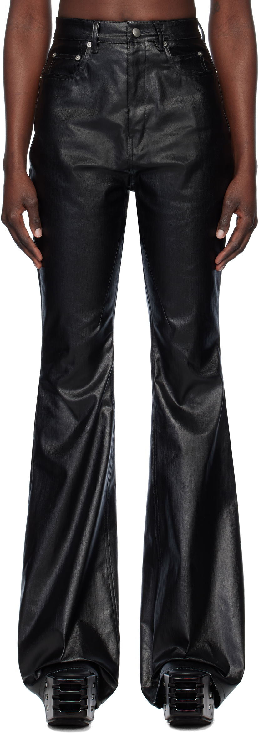 Jeans Rick Owens Rick Owens Hollywood Bolan Bootcut Coated Jeans Sort | RP01E7329 SCT