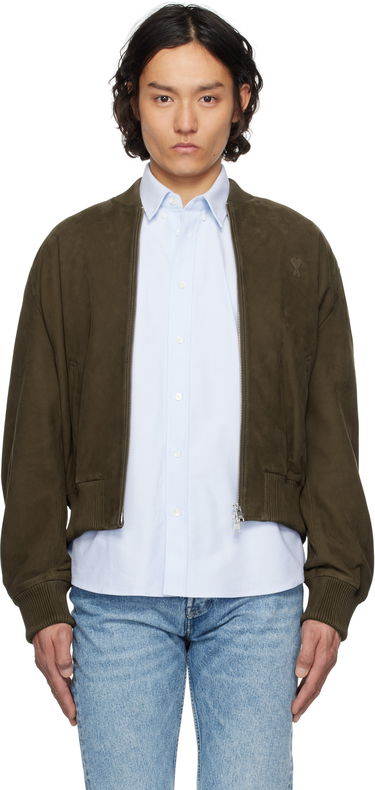 Bomberjakke AMI AMI Paris Zipped Suede Jacket Grøn | HJK152.LH0052, 0