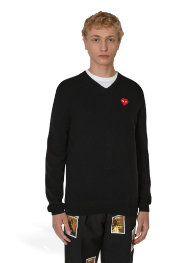 Sweater Comme des Garçons Invader Heart V-Neck Sweater Sort | P1N082 2