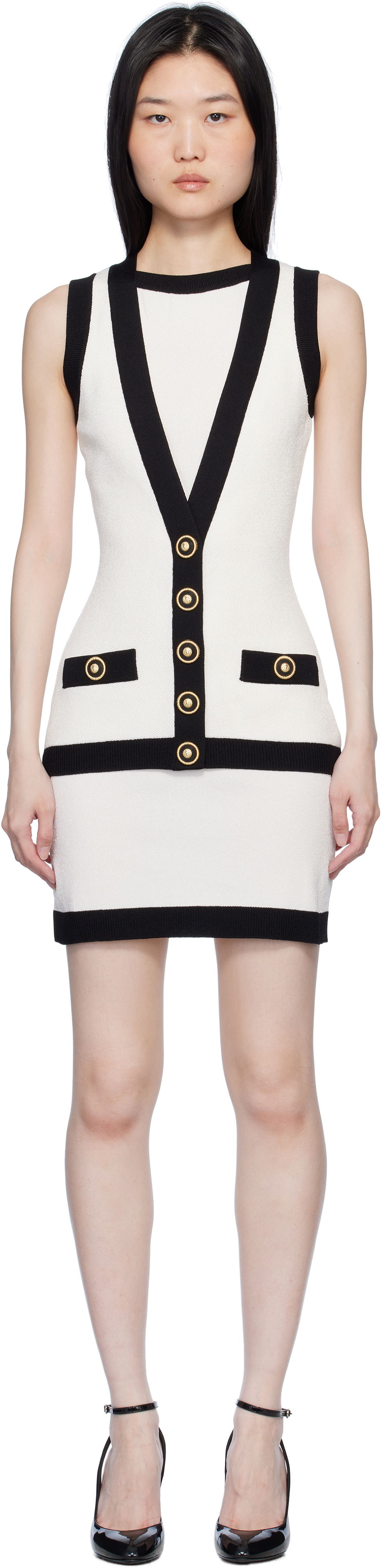 Kjole Balmain Two-Tone Waistcoat Mini Dress Hvid | EF1R5086KH88, 0