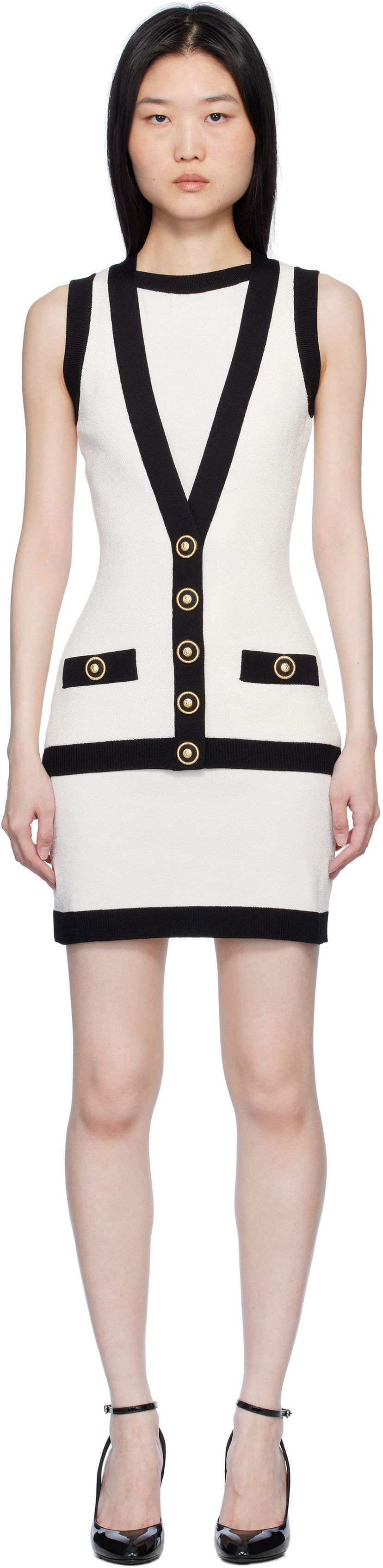 Kjole Balmain Two-Tone Waistcoat Mini Dress Hvid | EF1R5086KH88