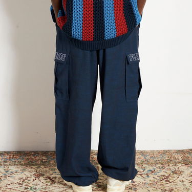 Cargo bukser Pleasures Visitors Wide Fit Cargo Pants Mørkeblå | P23F012-NAVY, 2