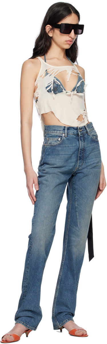 Tanktop Rick Owens Rick Owens DRKSHDW Cropped Distressed Tank Top Hvid | DS01E3100 BHNDSD, 3