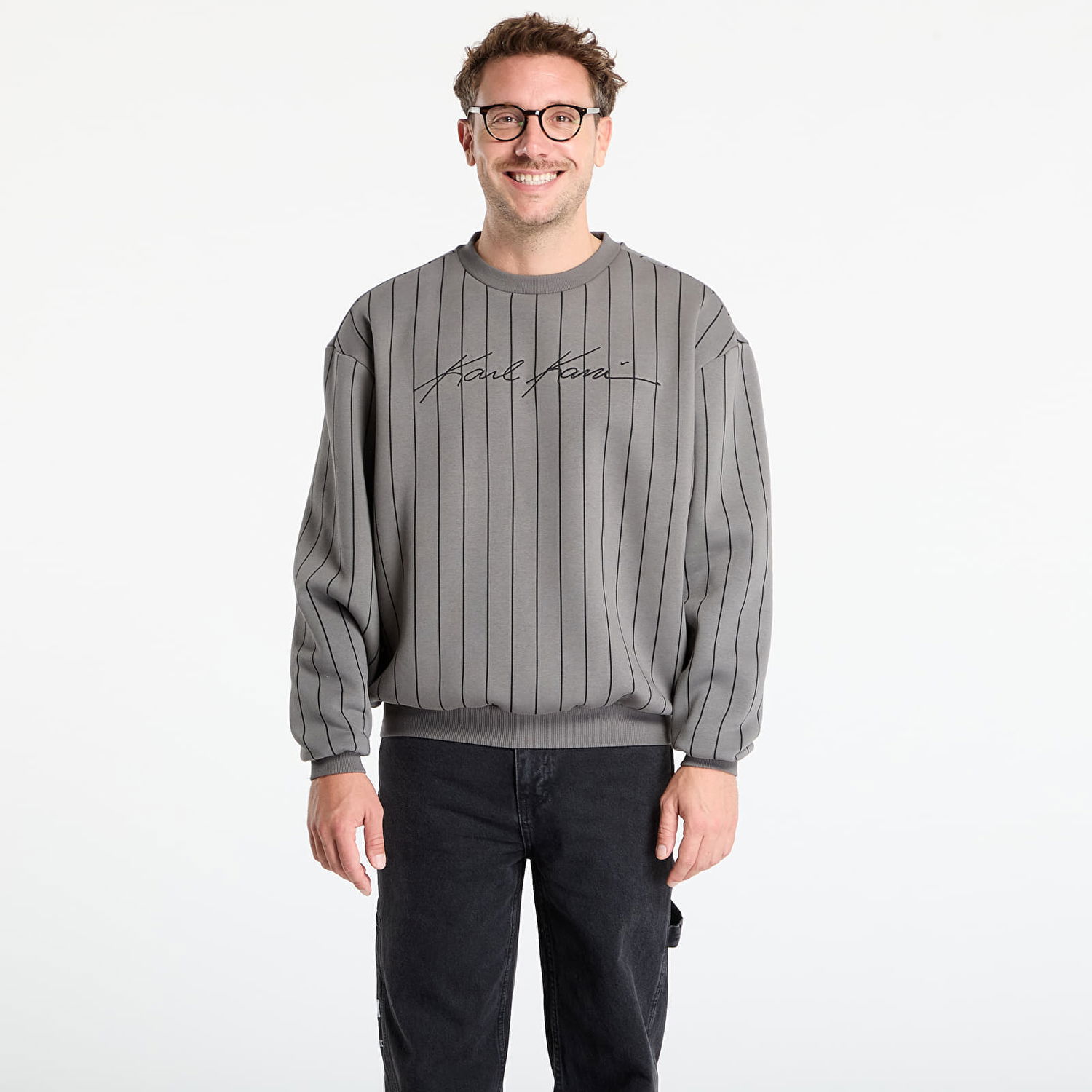 Sweatshirt Karl Kani Karl Kani Autograph Pinstripe Crewneck Sweatshirt Grå | PD00007594, 0