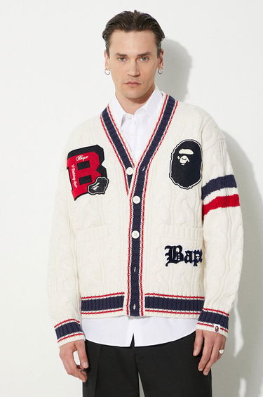 Sweater BAPE A Bathing Ape College Badges Knit Cardigan Hvid | 1J80120051, 0
