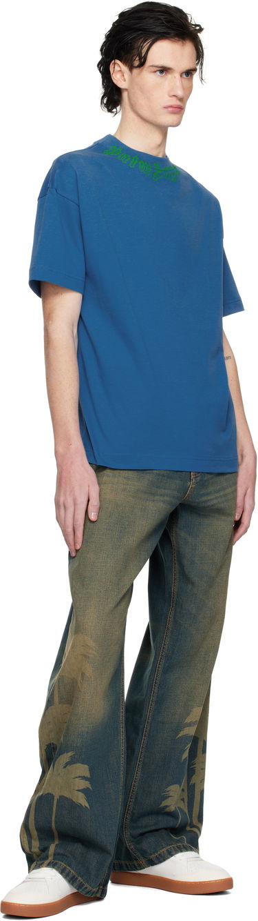 T-shirt Palm Angels Flame Logo Graphic T-Shirt Blå | PMAA001S25JER0024555, 3