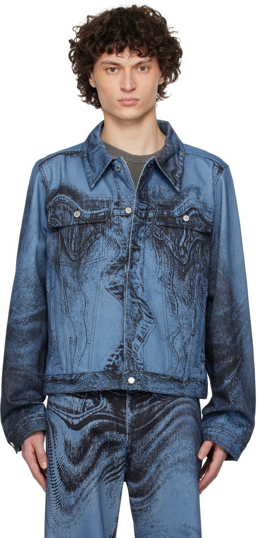 Jakke Camper CAMPERLAB Distorted Print Denim Jacket Blå | AU00005-009