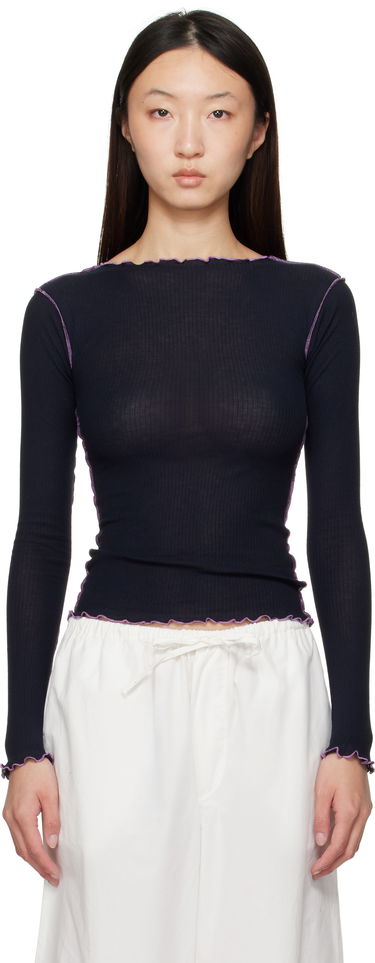 T-shirt Baserange Baserange Lettuce Edge Long Sleeve T-Shirt Sort | TTVL-CR-AU25, 0