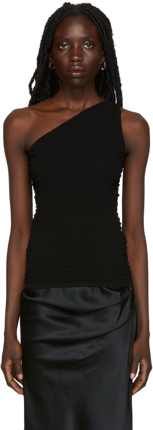 Tanktop Helmut Lang One Shoulder Textured Tank Top Sort | M04HW709