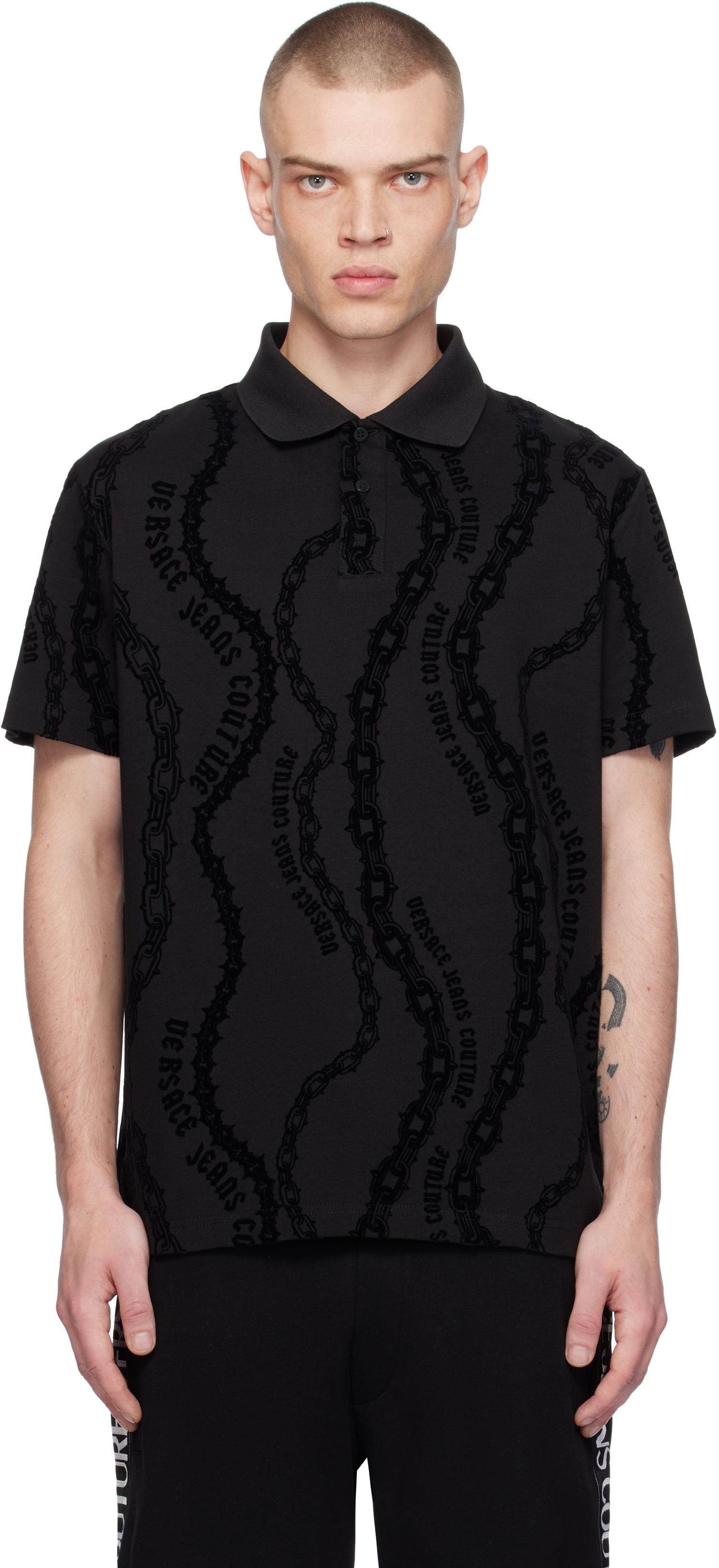Polo skjorte Versace Chain Flock Polo Shirt Sort | E77GAG6R0_EJS415, 0
