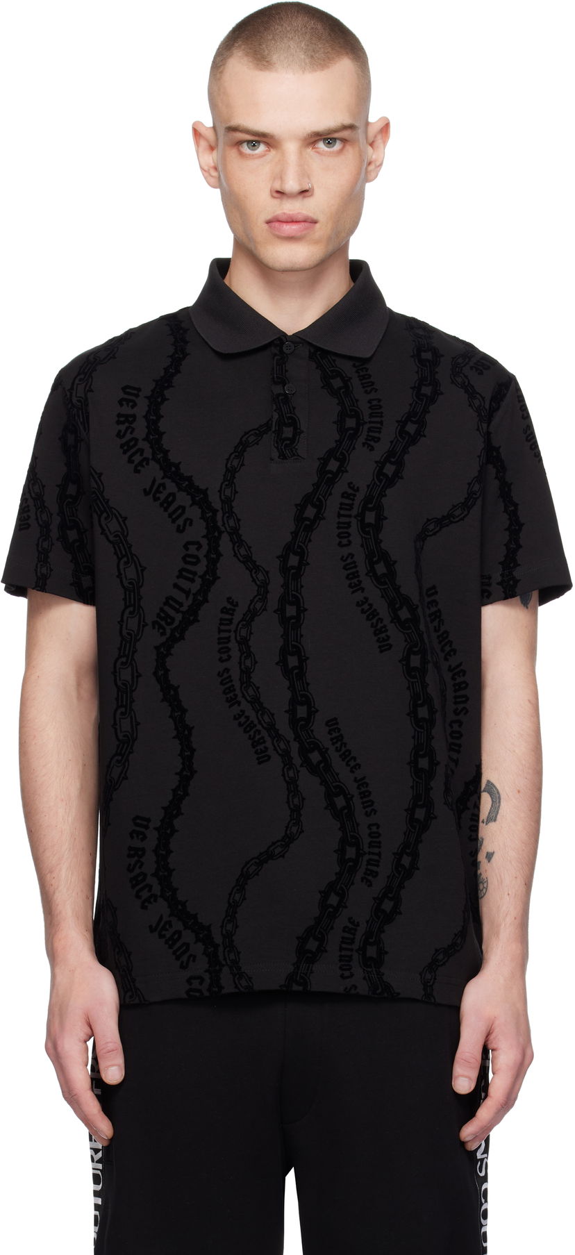 Polo skjorte Versace Chain Flock Polo Shirt Sort | E77GAG6R0_EJS415