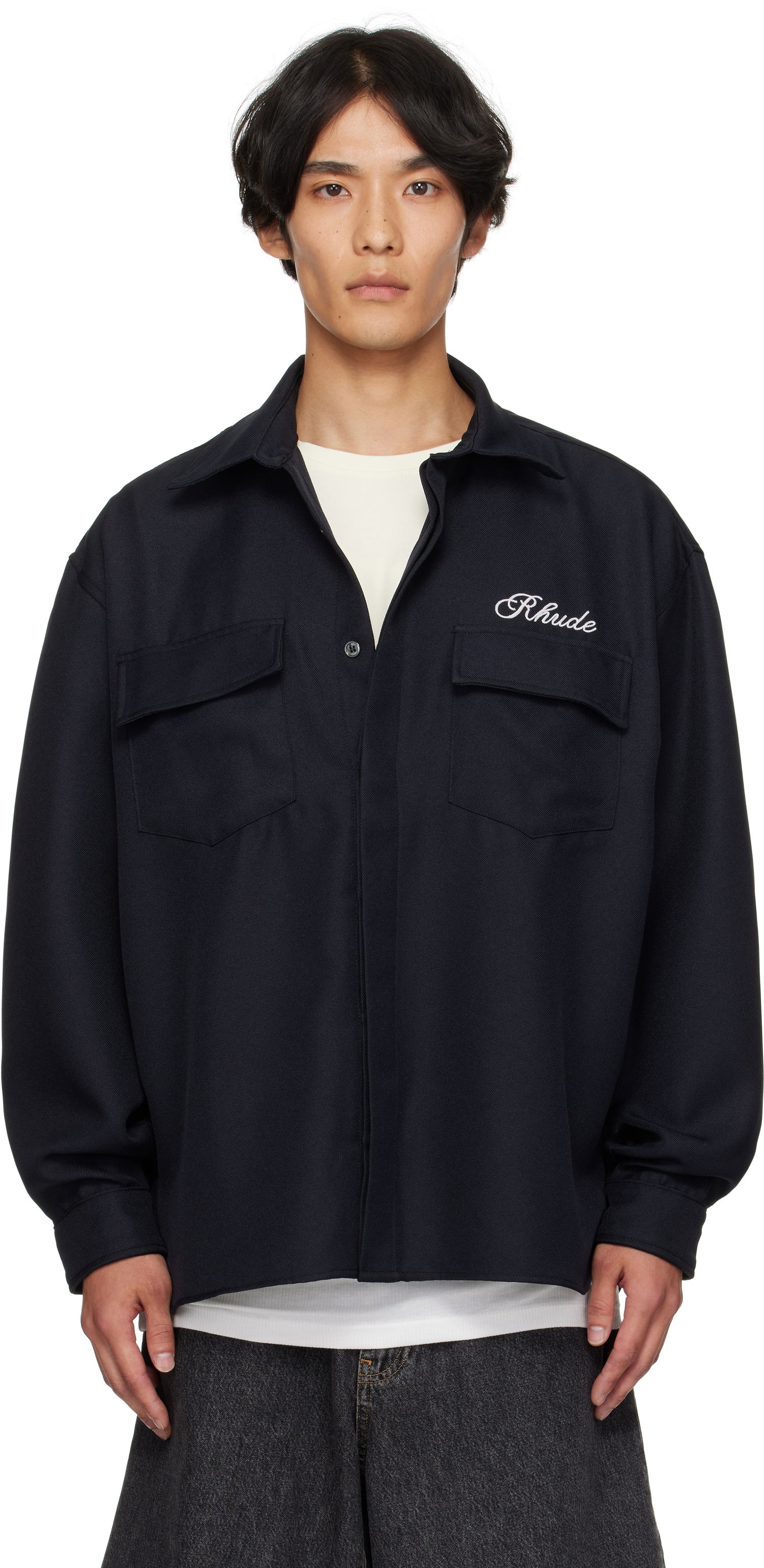 Skjorte Rhude Boxy Long Sleeve Work Shirt Mørkeblå | RHPF25SR02731, 0