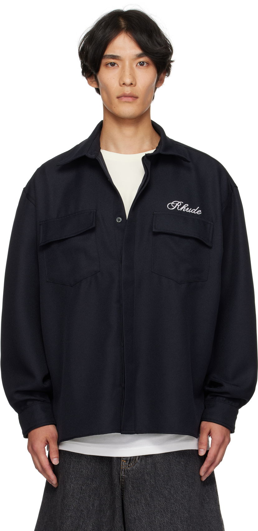 Skjorte Rhude Boxy Long Sleeve Work Shirt Mørkeblå | RHPF25SR02731