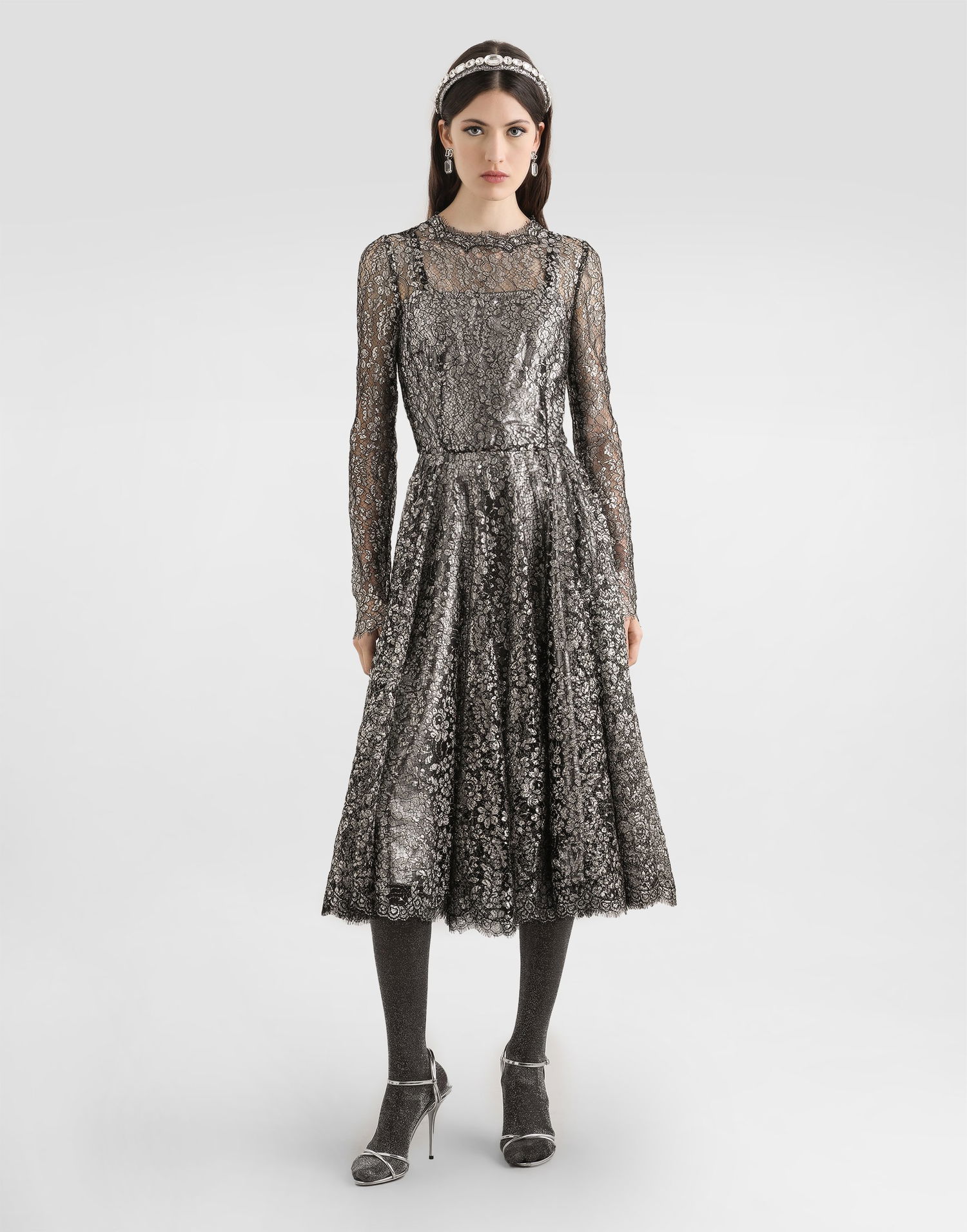 Kjole Dolce & Gabbana Lamé Lace Dress Collection Metalisk | F6TJOTILMCFS0998, 1