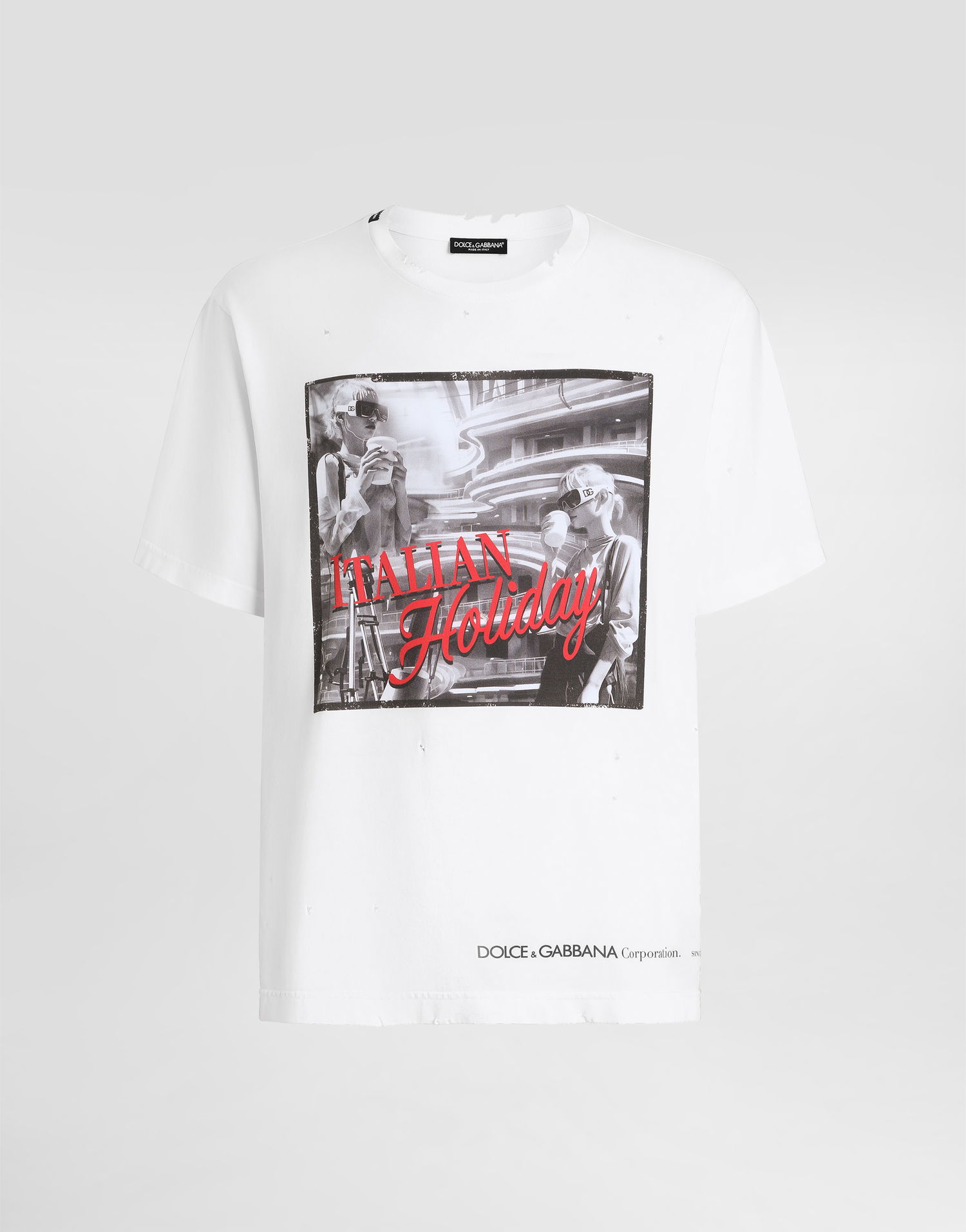 T-shirt Dolce & Gabbana Dolce & Gabbana Cotton T-Shirt with "Italian Holiday" Print Hvid | G8PN9TG7O4TW0800, 0