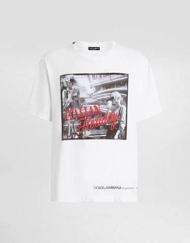 T-shirt Dolce & Gabbana Dolce & Gabbana Cotton T-Shirt with "Italian Holiday" Print Hvid | G8PN9TG7O4TW0800, 0