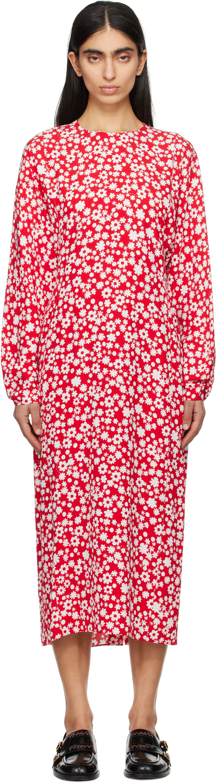 Kjole Marni Marni Pop Fields Midi Dress Rød | ABMA1360S0 UTVA45