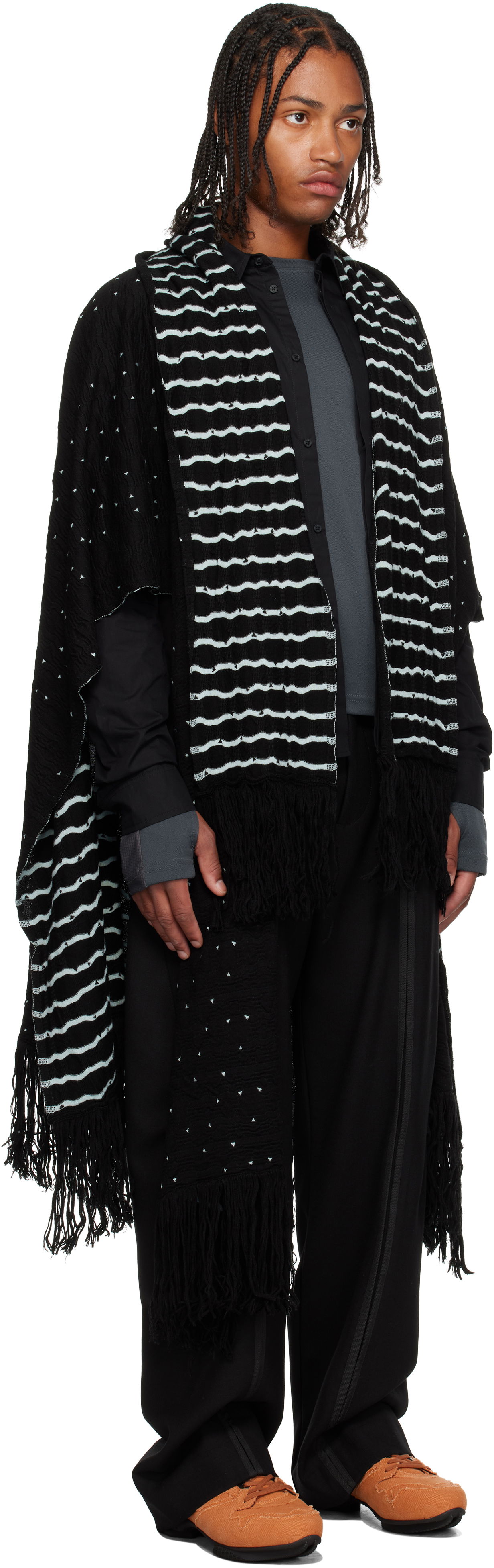 Tørklæde KIKO KOSTADINOV Kiko Kostadinov Striped Fringed Scarf Sort | KKAW25KN07-107, 1